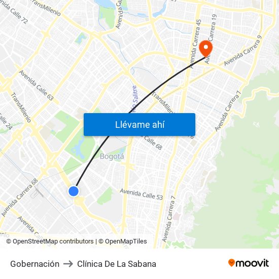 Gobernación to Clínica De La Sabana map