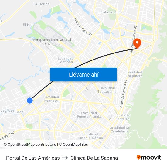 Portal De Las Américas to Clínica De La Sabana map