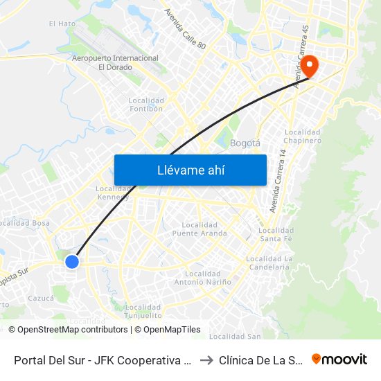 Portal Del Sur - JFK Cooperativa Financiera to Clínica De La Sabana map