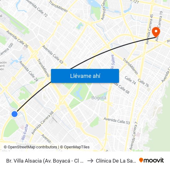 Br. Villa Alsacia (Av. Boyacá - Cl 12a) (A) to Clínica De La Sabana map