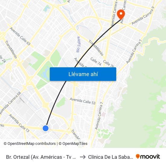 Br. Ortezal (Av. Américas - Tv 39) to Clínica De La Sabana map