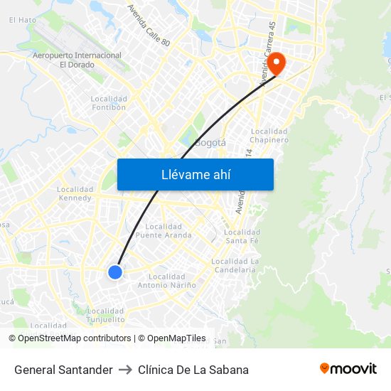 General Santander to Clínica De La Sabana map