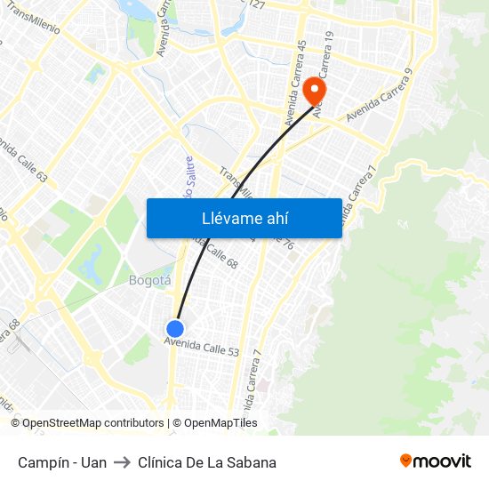 Campín - Uan to Clínica De La Sabana map