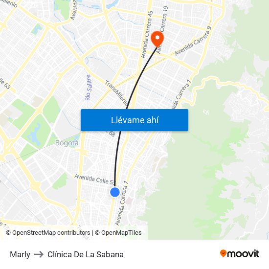 Marly to Clínica De La Sabana map