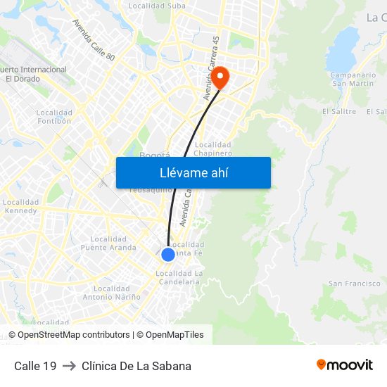 Calle 19 to Clínica De La Sabana map