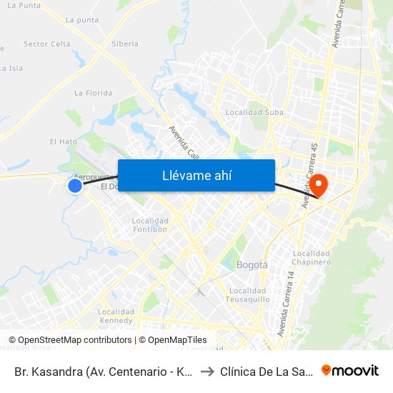 Br. Kasandra (Av. Centenario - Kr 134a) to Clínica De La Sabana map