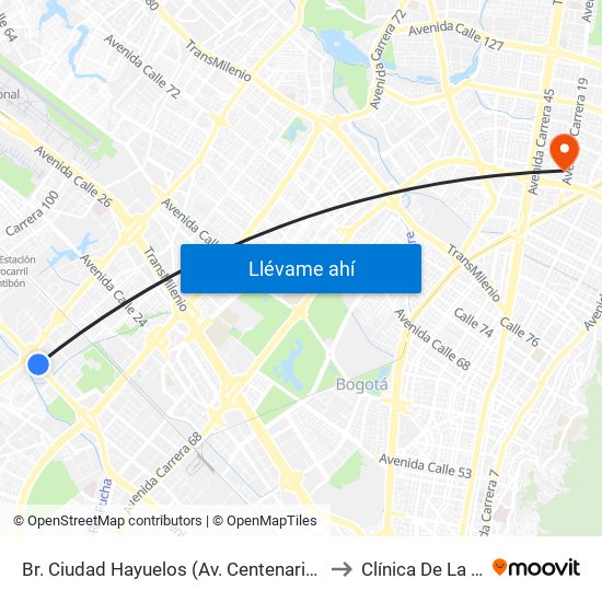 Br. Ciudad Hayuelos (Av. Centenario - Av. C. De Cali) to Clínica De La Sabana map