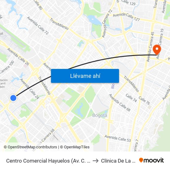 Centro Comercial Hayuelos (Av. C. De Cali - Cl 20) to Clínica De La Sabana map