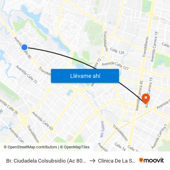 Br. Ciudadela Colsubsidio (Ac 80 - Kr 112a) to Clínica De La Sabana map