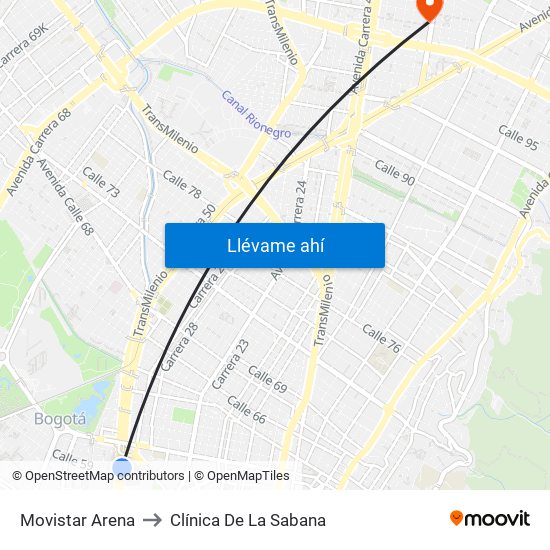 Movistar Arena to Clínica De La Sabana map