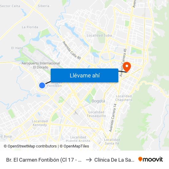 Br. El Carmen Fontibón (Cl 17 - Kr 100) to Clínica De La Sabana map