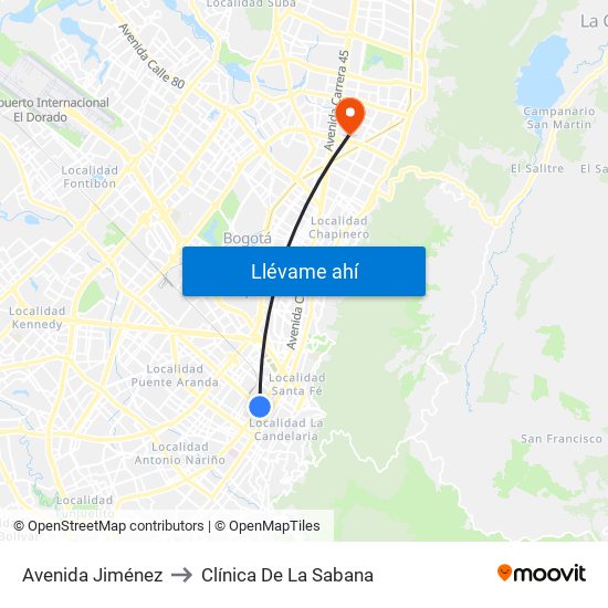 Avenida Jiménez to Clínica De La Sabana map