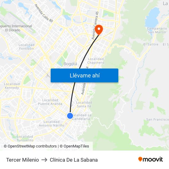 Tercer Milenio to Clínica De La Sabana map