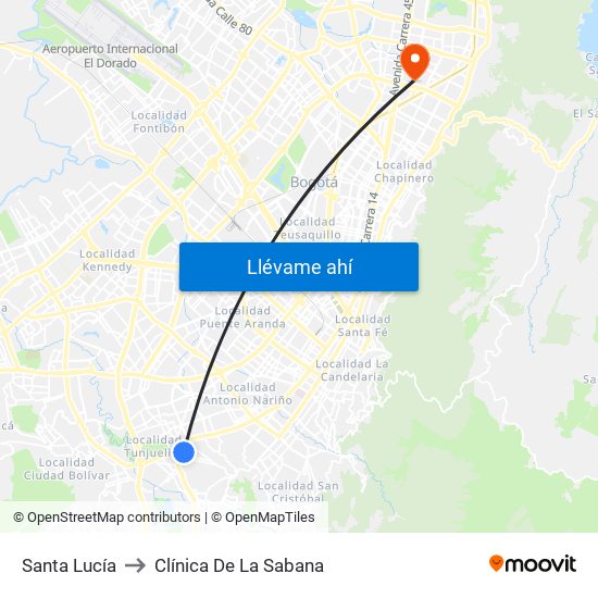 Santa Lucía to Clínica De La Sabana map