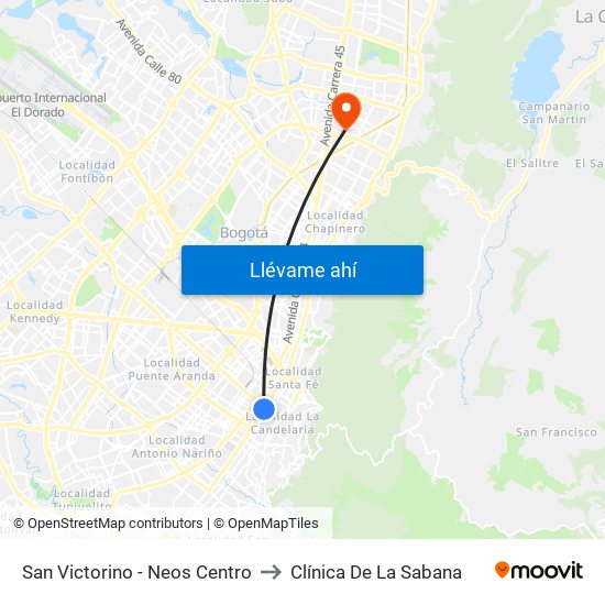San Victorino - Neos Centro to Clínica De La Sabana map