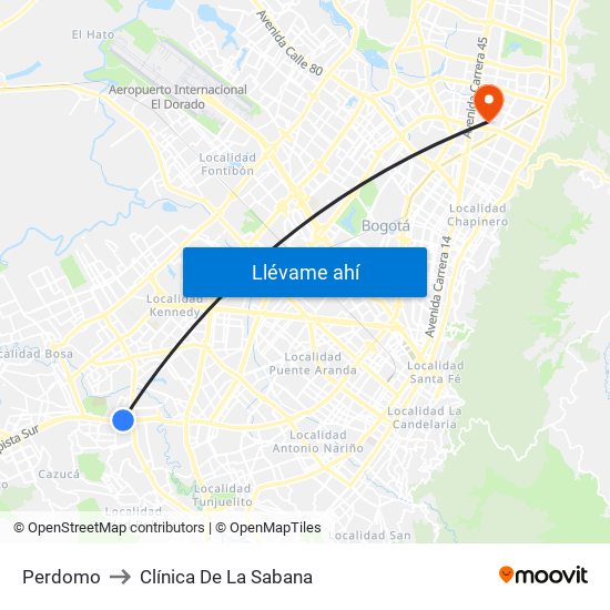 Perdomo to Clínica De La Sabana map