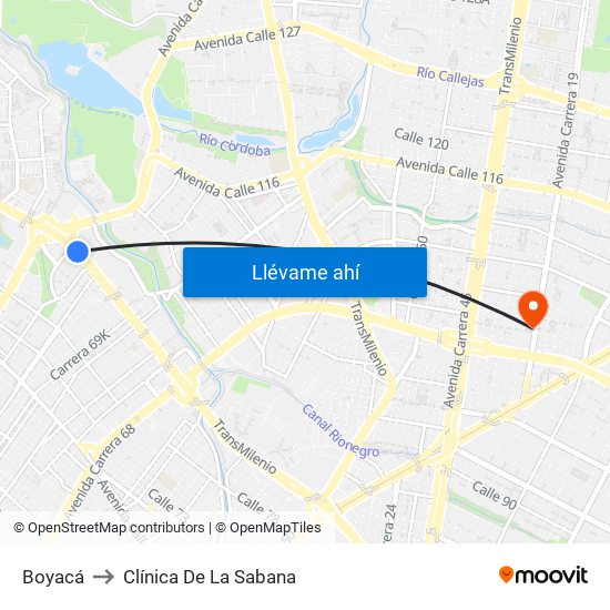 Boyacá to Clínica De La Sabana map