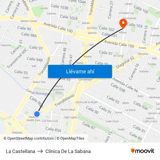 La Castellana to Clínica De La Sabana map