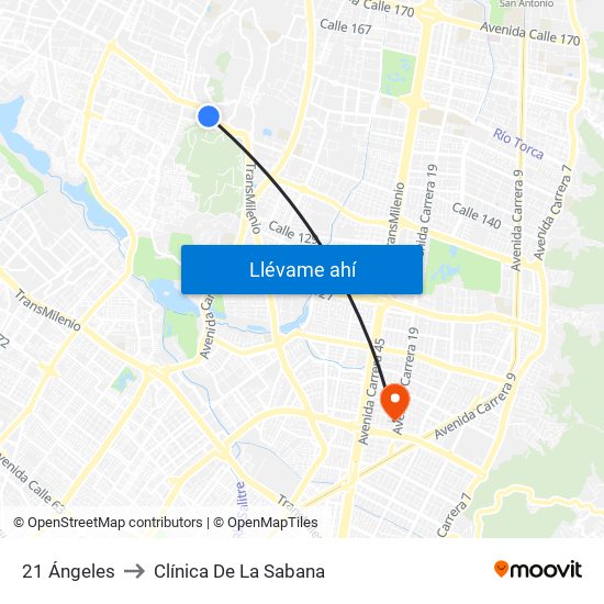 21 Ángeles to Clínica De La Sabana map