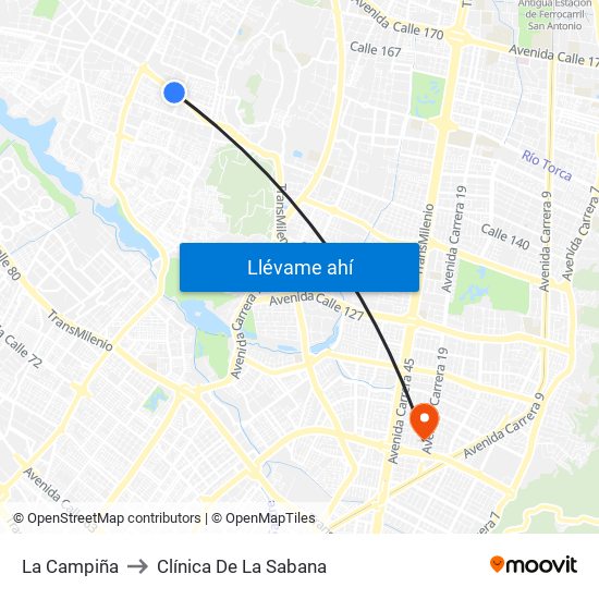 La Campiña to Clínica De La Sabana map