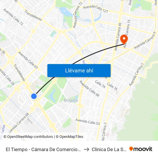 El Tiempo - Cámara De Comercio De Bogotá to Clínica De La Sabana map