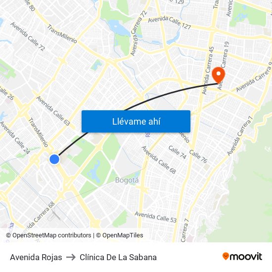 Avenida Rojas to Clínica De La Sabana map