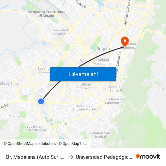 Br. Madelena (Auto Sur - Kr 64 Bis) to Universidad Pedagógica Nacional map
