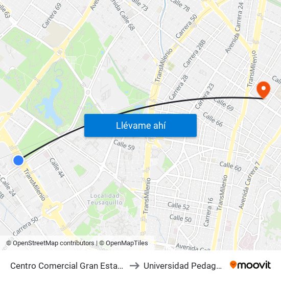 Centro Comercial Gran Estación (Ac 26 - Kr 60) to Universidad Pedagógica Nacional map