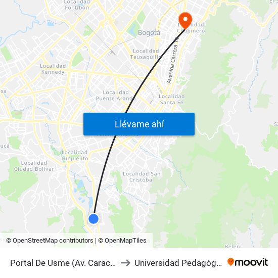 Portal De Usme (Av. Caracas - Cl 64 Sur) to Universidad Pedagógica Nacional map