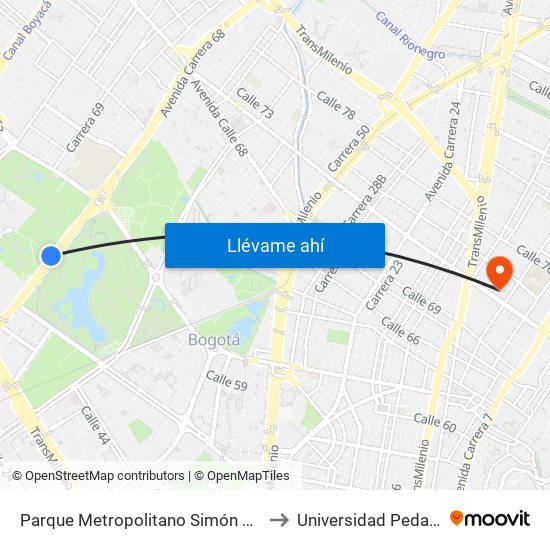 Parque Metropolitano Simón Bolívar (Ak 68 - Cl 49a) (B) to Universidad Pedagógica Nacional map