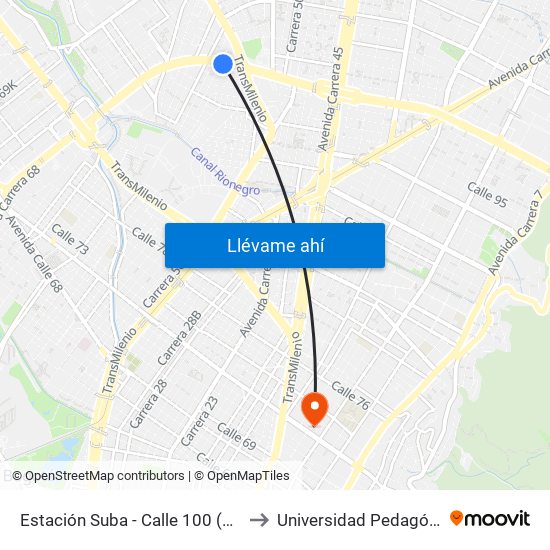 Estación Suba - Calle 100 (Ac 100 - Kr 62) (C) to Universidad Pedagógica Nacional map