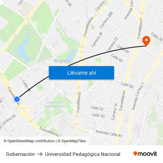 Gobernación to Universidad Pedagógica Nacional map