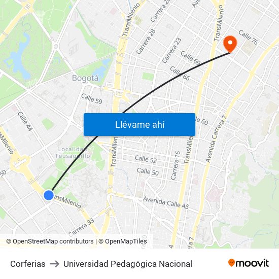 Corferias to Universidad Pedagógica Nacional map