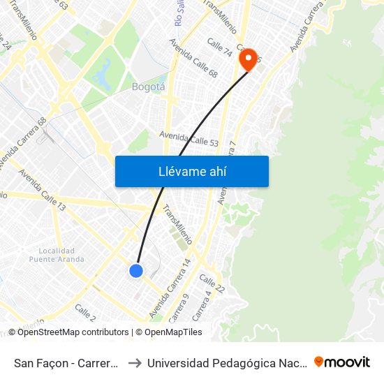 San Façon - Carrera 22 to Universidad Pedagógica Nacional map