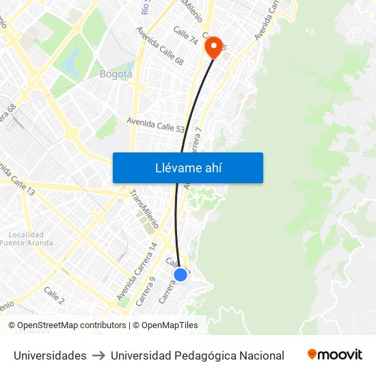 Universidades to Universidad Pedagógica Nacional map