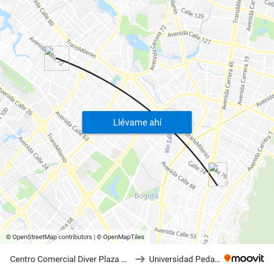 Centro Comercial Diver Plaza Álamos (Ac 72 - Kr 96a) (B) to Universidad Pedagógica Nacional map