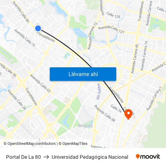 Portal De La 80 to Universidad Pedagógica Nacional map