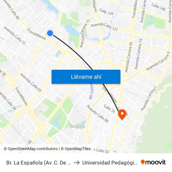 Br. La Española (Av. C. De Cali - Dg 84a) to Universidad Pedagógica Nacional map