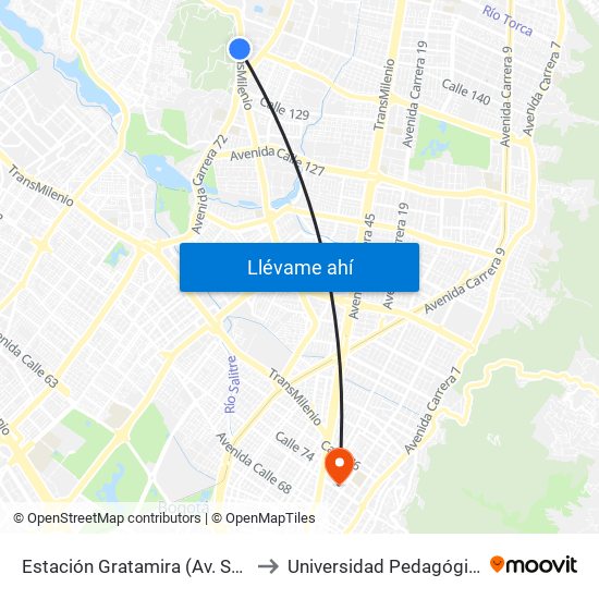 Estación Gratamira (Av. Suba - Cl 132a) to Universidad Pedagógica Nacional map