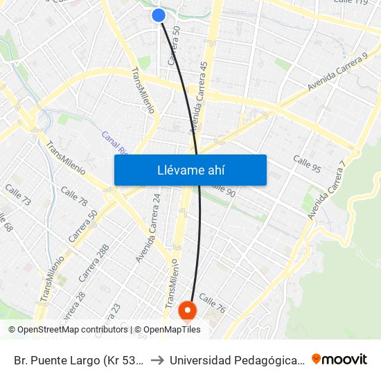 Br. Puente Largo (Kr 53 - Cl 107) to Universidad Pedagógica Nacional map