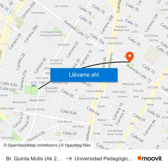 Br. Quinta Mutis (Ak 24 - Cl 63c) to Universidad Pedagógica Nacional map