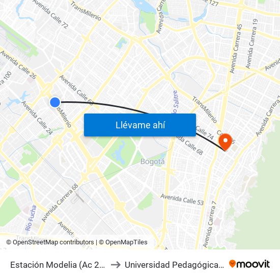 Estación Modelia (Ac 26 - Kr 82) to Universidad Pedagógica Nacional map