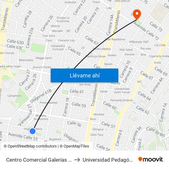 Centro Comercial Galerías (Ak 24 - Ac 53) to Universidad Pedagógica Nacional map