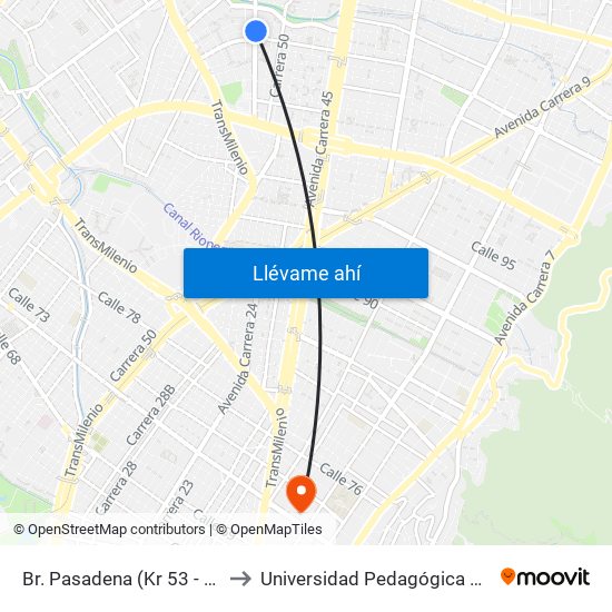 Br. Pasadena (Kr 53 - Cl 107) to Universidad Pedagógica Nacional map