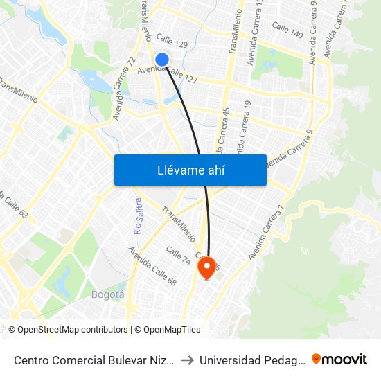 Centro Comercial Bulevar Niza (Av. Villas - Cl 127d) to Universidad Pedagógica Nacional map