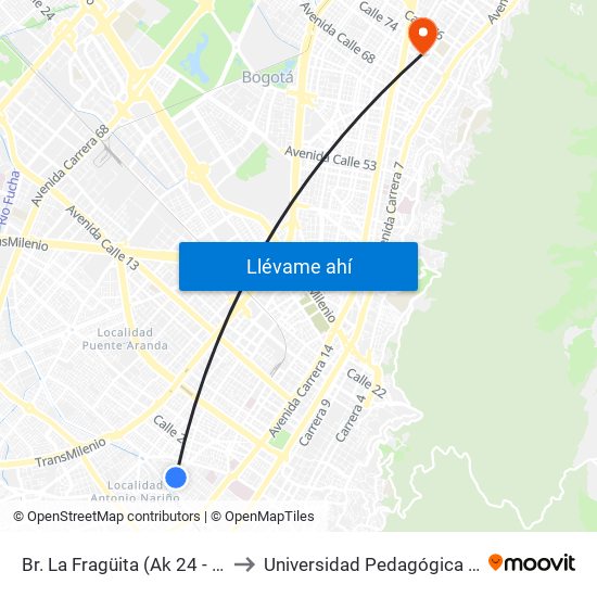 Br. La Fragüita (Ak 24 - Cl 7 Sur) to Universidad Pedagógica Nacional map