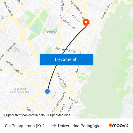 Cai Paloquemao (Kr 25 - Cl 17) to Universidad Pedagógica Nacional map