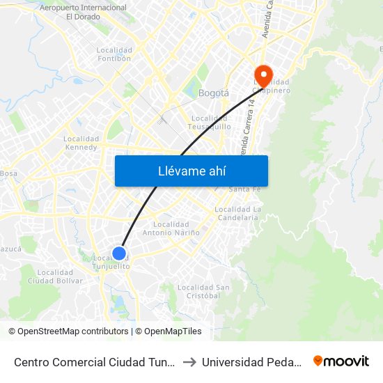 Centro Comercial Ciudad Tunal (Ak 24a - Cl 48b Sur) to Universidad Pedagógica Nacional map