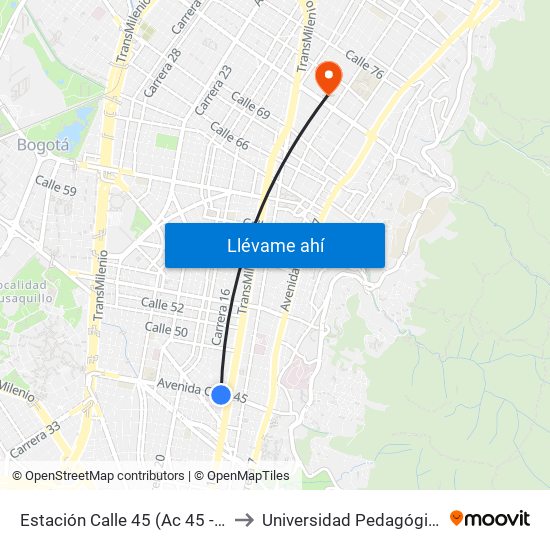 Estación Calle 45 (Ac 45 - Av. Caracas) to Universidad Pedagógica Nacional map