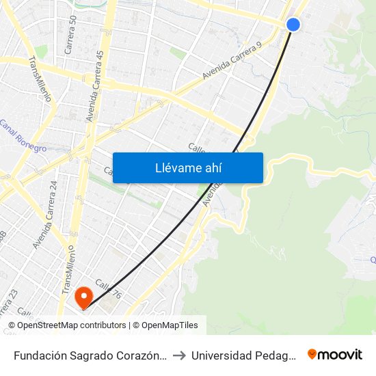 Fundación Sagrado Corazón (Ak 7 - Cl 116) (A) to Universidad Pedagógica Nacional map